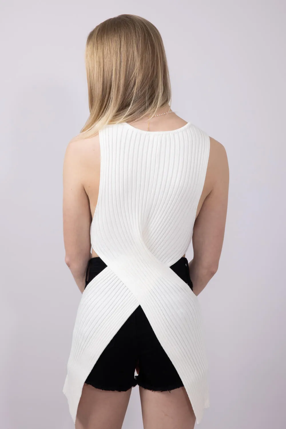 Criss Cross Waist Wrap Cutout Tank Top for Women in Ivory | MK7022-IVORY sold by Glik’s product image thumbnail 3