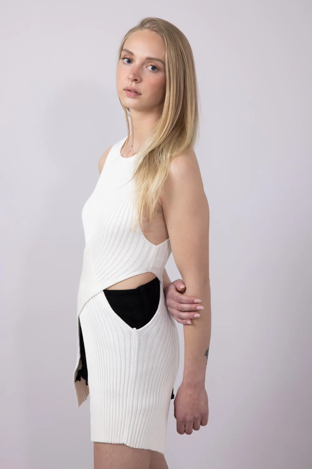 Criss Cross Waist Wrap Cutout Tank Top for Women in Ivory | MK7022-IVORY sold by Glik’s product image thumbnail 2