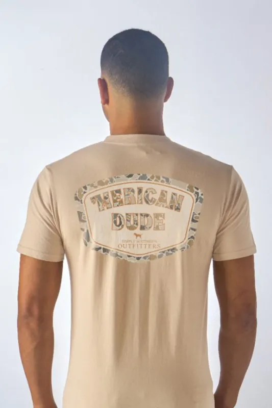 Simply Southern ‘Merican Dude Camo T-Shirt for Men in Khaki | MN-SS-CAMOLOGO-KHAKI sold by Glik’s
