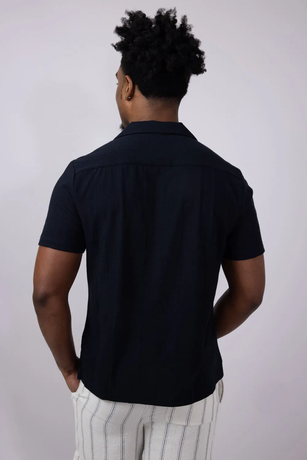 Denim & Flower Textured Knit Button-Down Shirt for Men in Black | KWS-B532 sold by Glik’s product image thumbnail 3