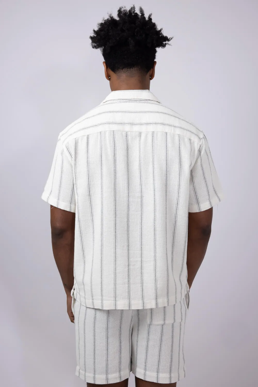 Denim & Flower Textured Striped Button Up Shirt for Men in Off White Stripe | KWS-B530 sold by Glik’s product image thumbnail 3