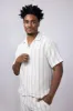 Denim & Flower Textured Striped Button Up Shirt for Men in Off White | KWS-B530 sold by Glik’s