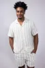 Denim & Flower Textured Striped Button Up Shirt for Men in Off White | KWS-B530 sold by Glik’s