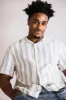 Denim & Flower Textured Striped Button Up Shirt for Men in Blue/Off White | KWS-B536 sold by Glik’s