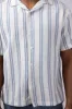 Denim & Flower Textured Striped Button Up Shirt for Men in Blue/Off White | KWS-B536 sold by Glik’s