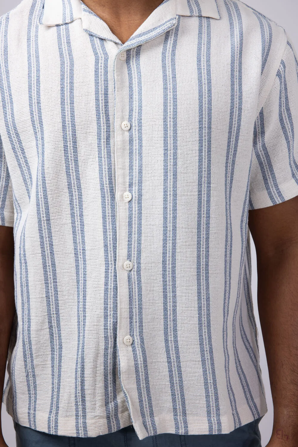 Denim & Flower Textured Striped Button Up Shirt for Men in Off-White/Blue Stripe | KWS-B536 sold by Glik’s product image thumbnail 3