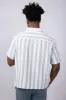 Denim & Flower Textured Striped Button Up Shirt for Men in Blue/Off White | KWS-B536 sold by Glik’s