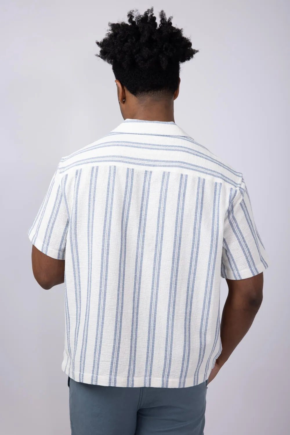 Denim & Flower Textured Striped Button Up Shirt for Men in Off-White/Blue Stripe | KWS-B536 sold by Glik’s product image thumbnail 5