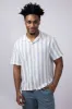 Denim & Flower Textured Striped Button Up Shirt for Men in Blue/Off White | KWS-B536 sold by Glik’s