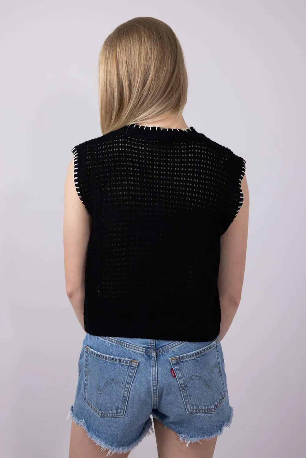 La Miel Crochet Knit Sleeveless Sweater for Women in Black | MDS3597-ONYX sold by Glik’s product image thumbnail 4
