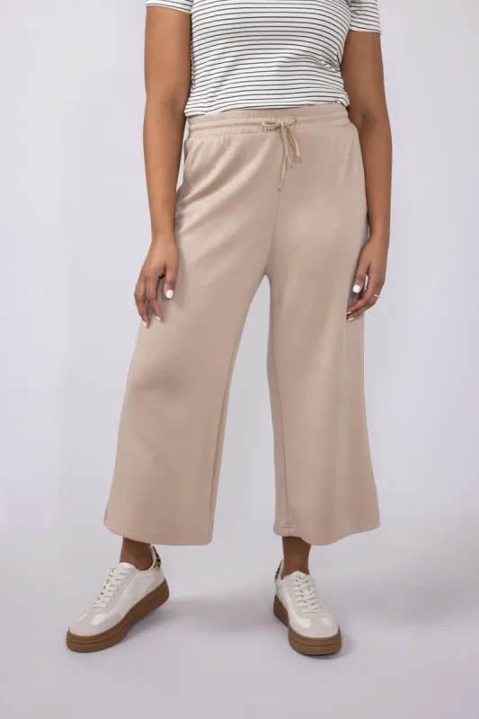 Love Tree Scuba Knit Cropped Wide Leg Lounge Pants for Women in Taupe | 6990PN-TAUPE sold by Glik’s