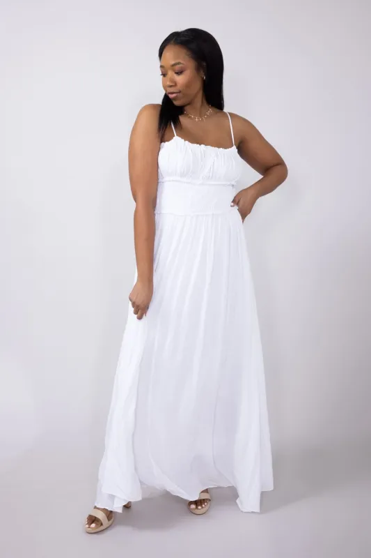 Smocked Waist Maxi Dress for Women in White | H42810A-WHT sold by Glik’s