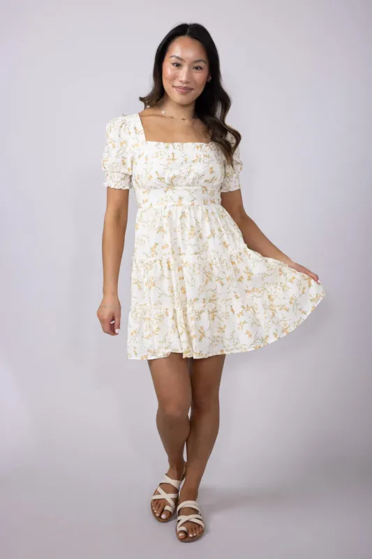 Floral Tiered Dress for Women in Ivory | CR2466B-IVORYMULTI sold by Glik’s