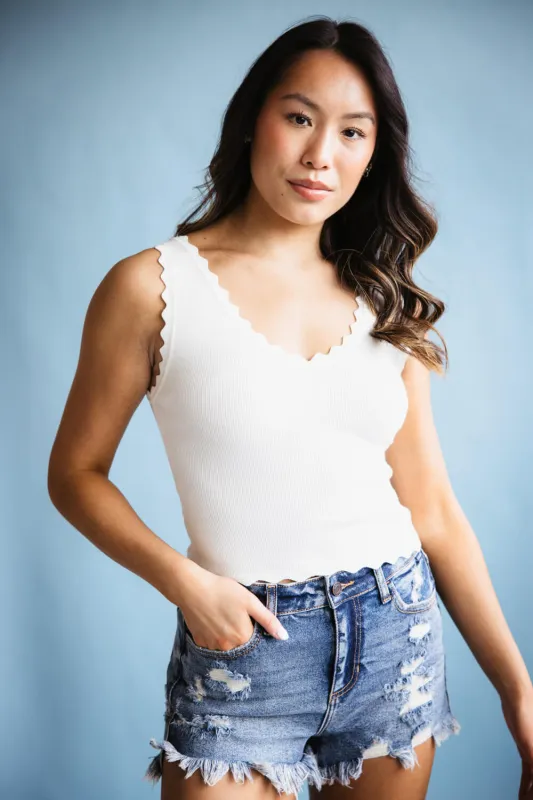 Scallop Tank Top for Women in White | TW1000-WHITE sold by Glik’s