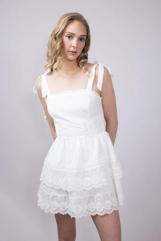 Shoulder Tie Tiered Mini Dress for Women in Off White | A3412-OFFWHITE sold by Glik’s