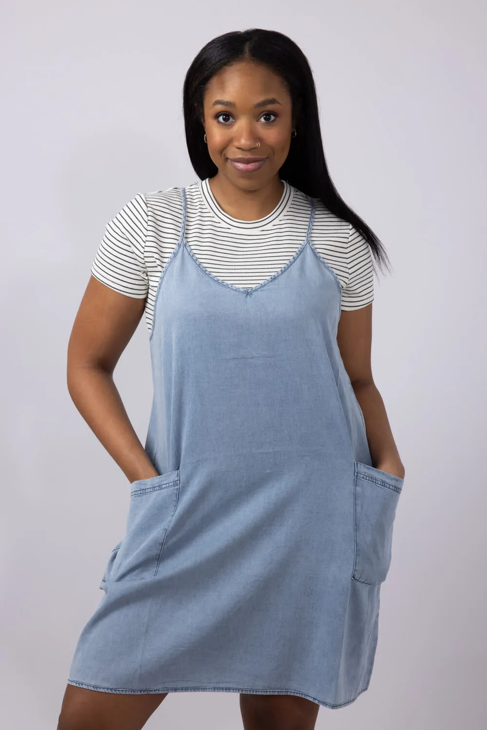 Washed Denim Pocket Dress for Women | M43273-DNM sold by Glik’s