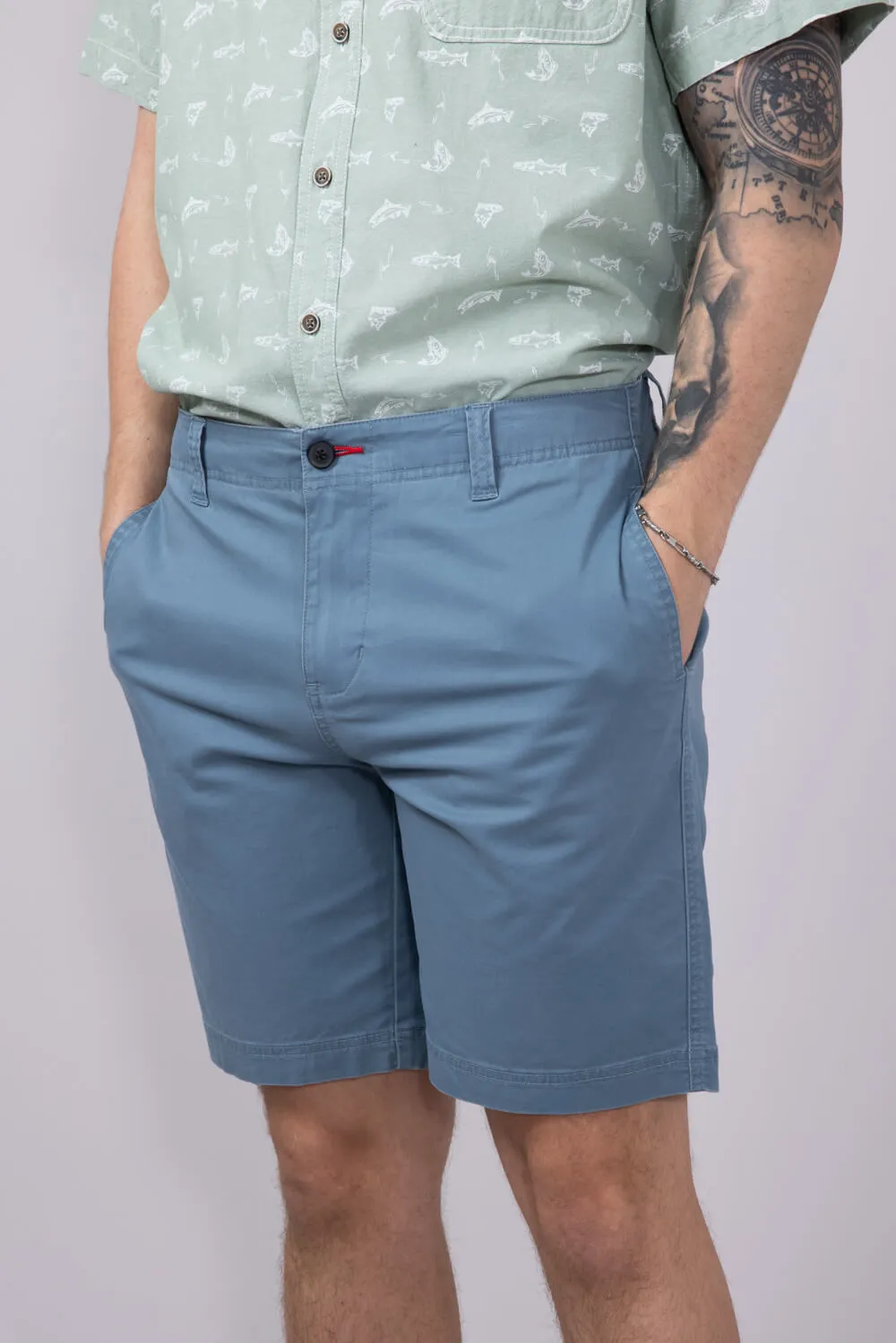 1897 Legends 9” Heavy Washed Twill Flat Front Shorts for Men in Blue | 5GLL1223-MALIBUBLUE sold by Glik’s