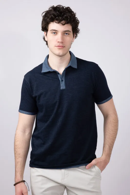 Denim & Flower Denim Button Polo Shirt for Men in Navy | CKPS-2509 sold by Glik’s