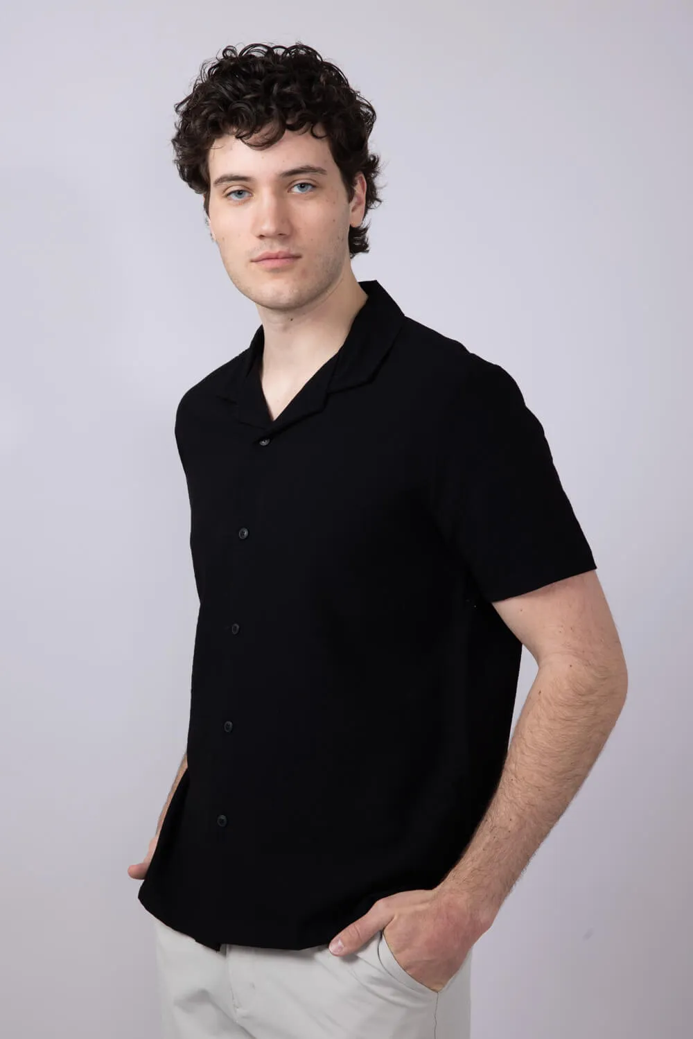 Denim & Flower Textured Button-Down Shirt for Men in Black | CWS-589A sold by Glik’s product image thumbnail 5