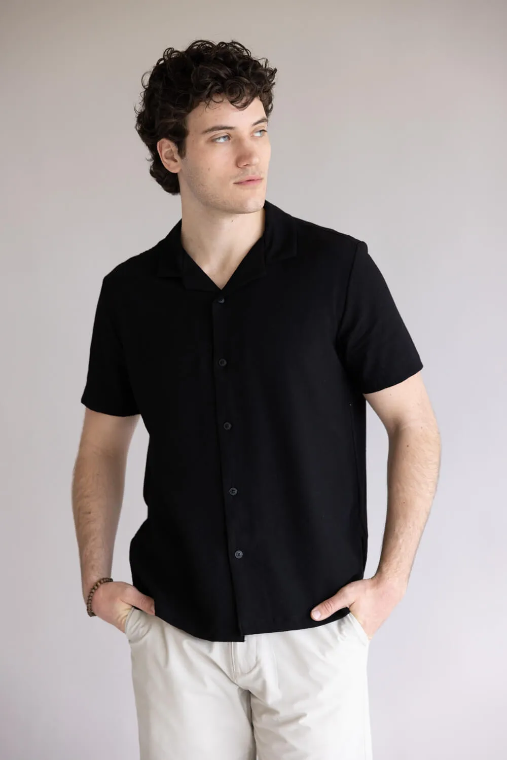 Denim & Flower Textured Button-Down Shirt for Men in Black | CWS-589A sold by Glik’s