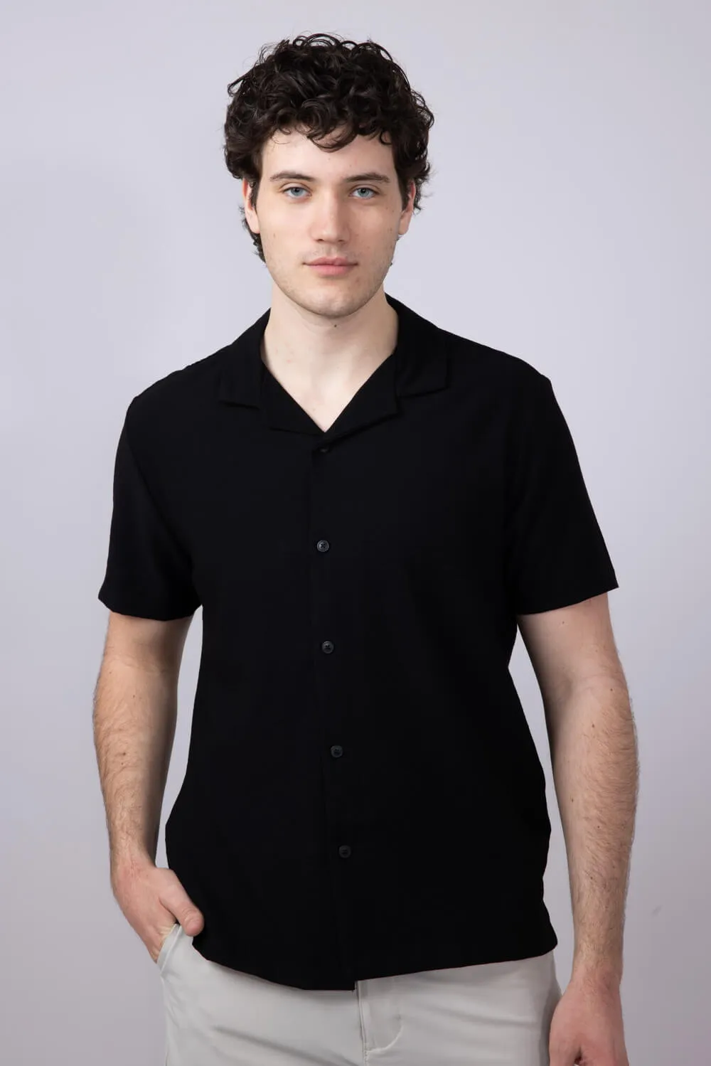 Denim & Flower Textured Button-Down Shirt for Men in Black | CWS-589A sold by Glik’s product image thumbnail 4