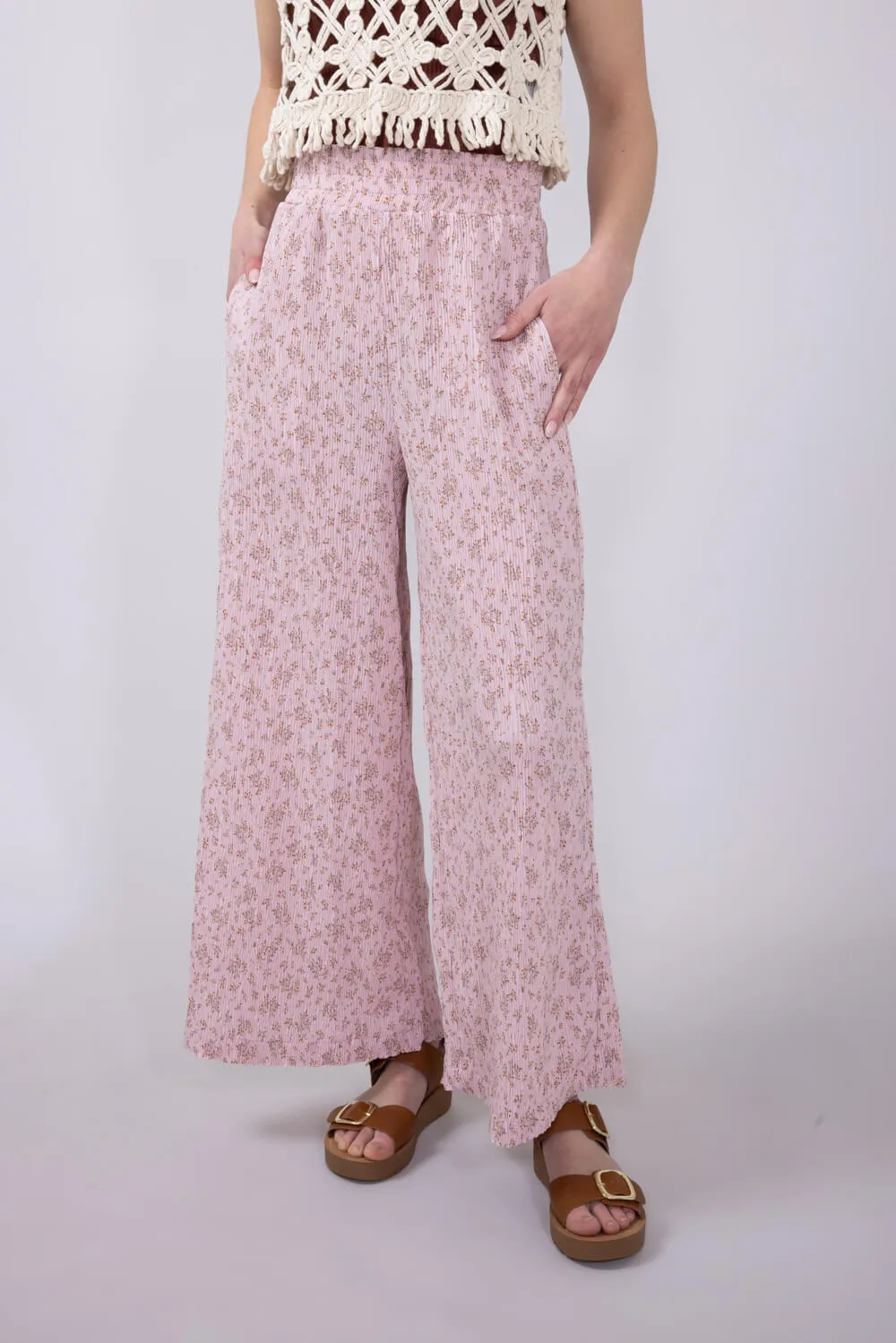 Ditsy Floral Smocked Waist Wide Leg Pants for Women in Blush Floral | NP70125-BLUSHFLORAL sold by Glik’s product image thumbnail 3
