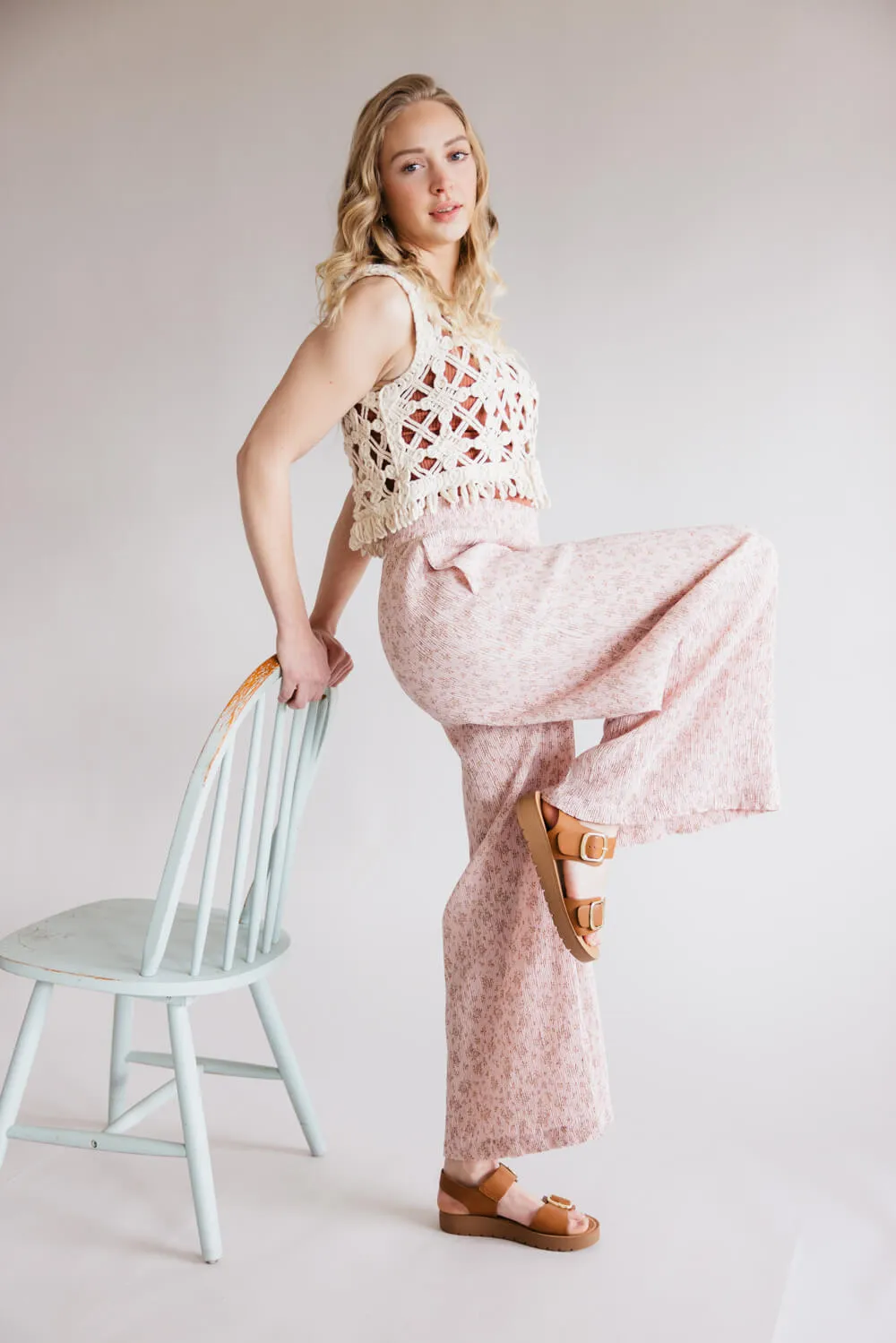 Ditsy Floral Smocked Waist Wide Leg Pants for Women in Blush Floral | NP70125-BLUSHFLORAL sold by Glik’s product image thumbnail 2