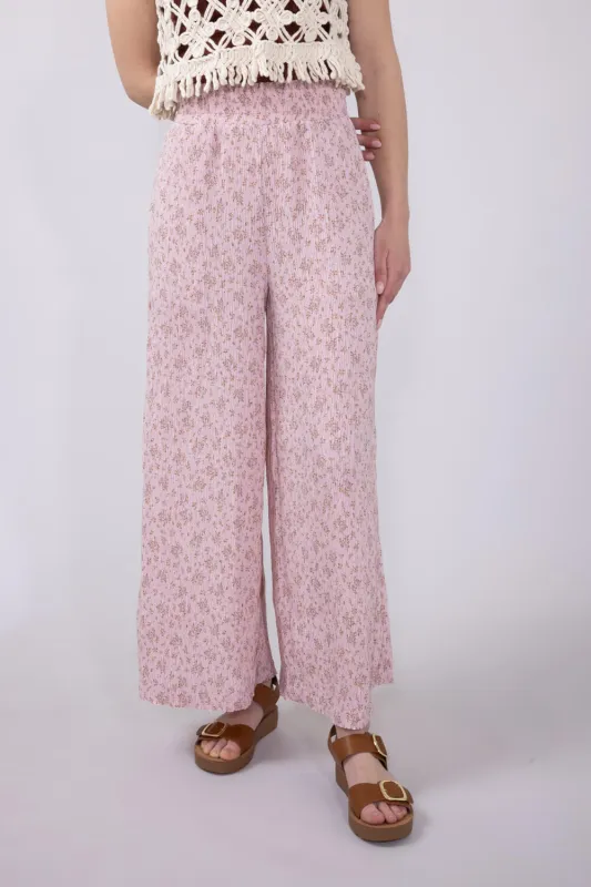 Ditsy Floral Smocked Waist Wide Leg Pants for Women in Blush Floral | NP70125-BLUSHFLORAL sold by Glik’s