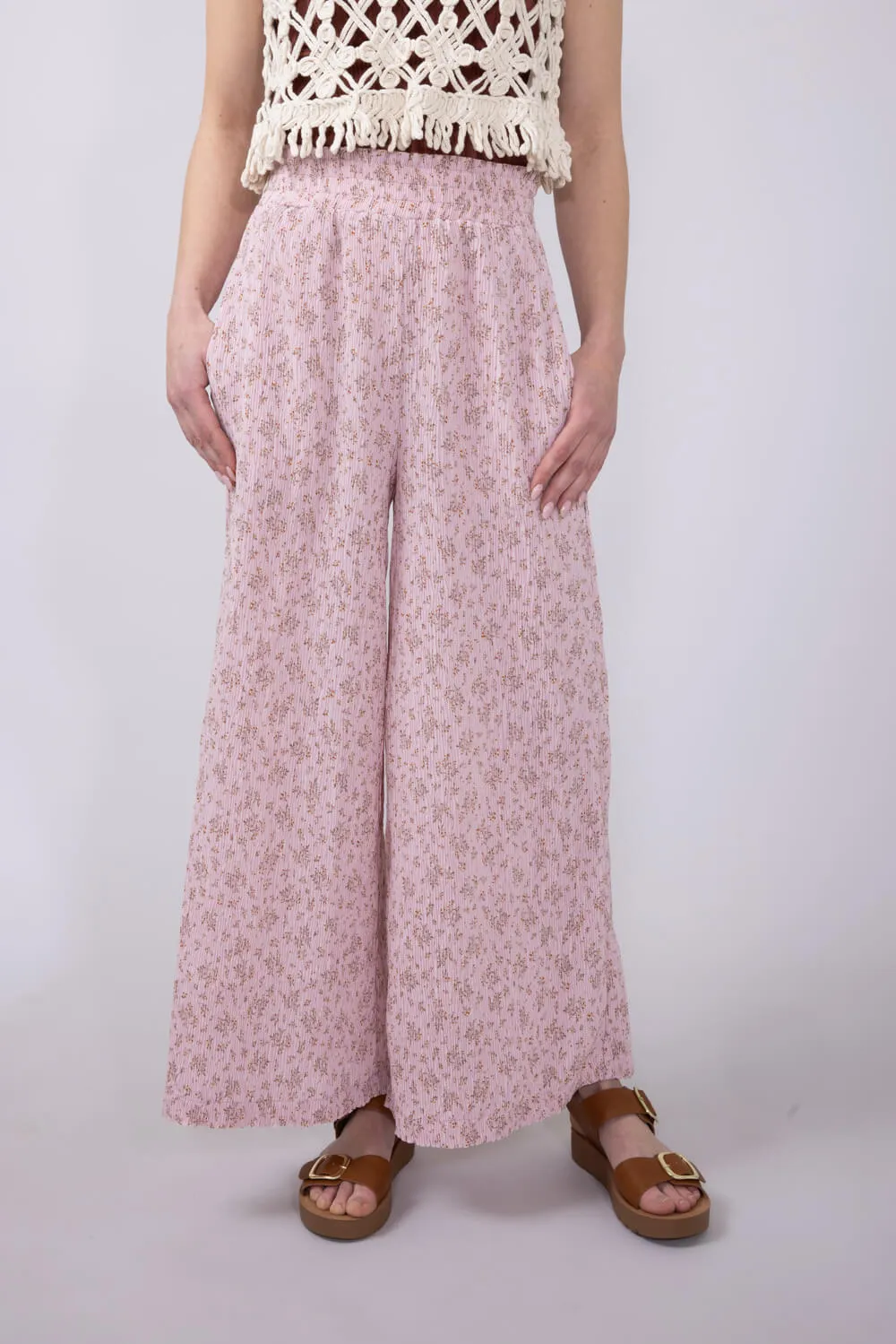 Ditsy Floral Smocked Waist Wide Leg Pants for Women in Blush Floral | NP70125-BLUSHFLORAL sold by Glik’s product image thumbnail 4