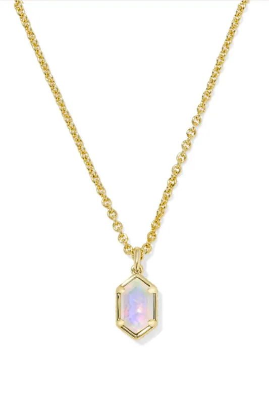 Kendra Scott Hallie Gold Short Pendant Necklace in White Opalescent Resin | 9608873855 sold by Glik’s