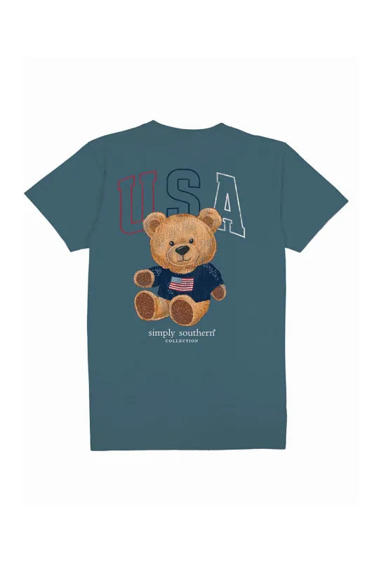 Simply Southern Youth Teddy Bear T-Shirt for Girls in Comet Blue | YTH-SS-USA-COMET sold by Glik’s