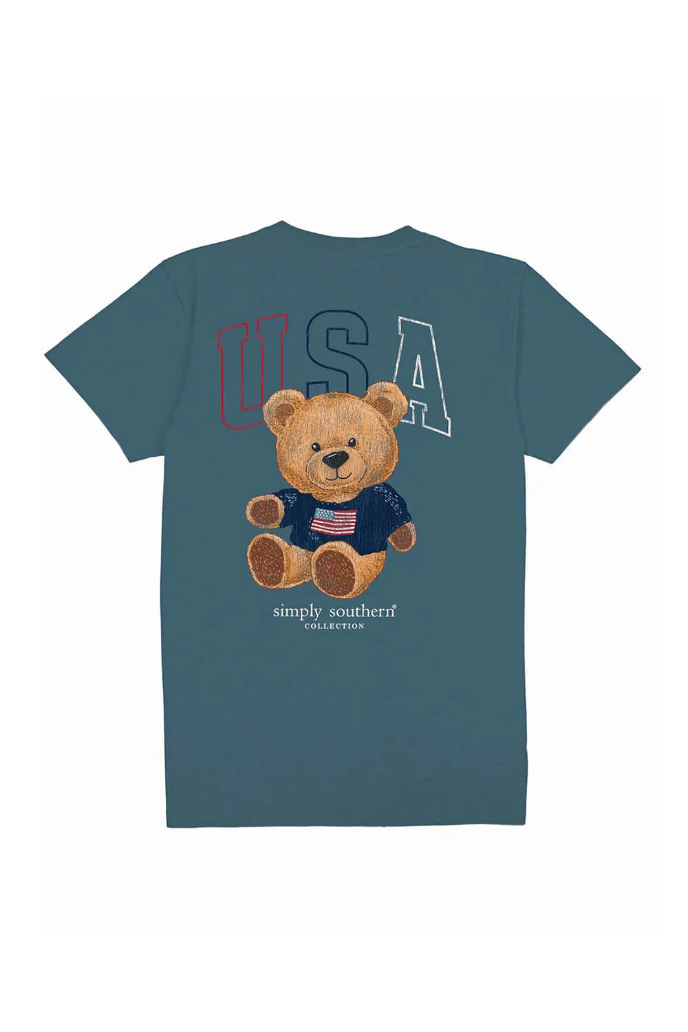 Simply Southern Youth Teddy Bear T-Shirt for Girls in Comet Blue | YTH-SS-USA-COMET sold by Glik’s