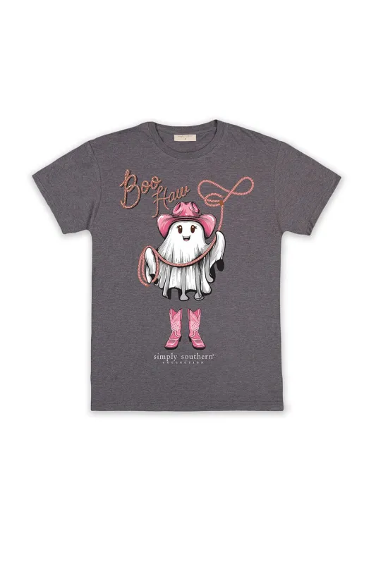 Simply Southern Youth Boo Haw T-Shirt for Girls in Iron Heather | YTH-SS-BOOHAW-IRONHTHR sold by Glik’s