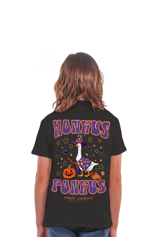 Simply Southern Youth Honkus Ponkus Halloween Goose T-Shirt for Youth in Black | YTH-SS-GOOSEWITCH-BLACK sold by Glik’s