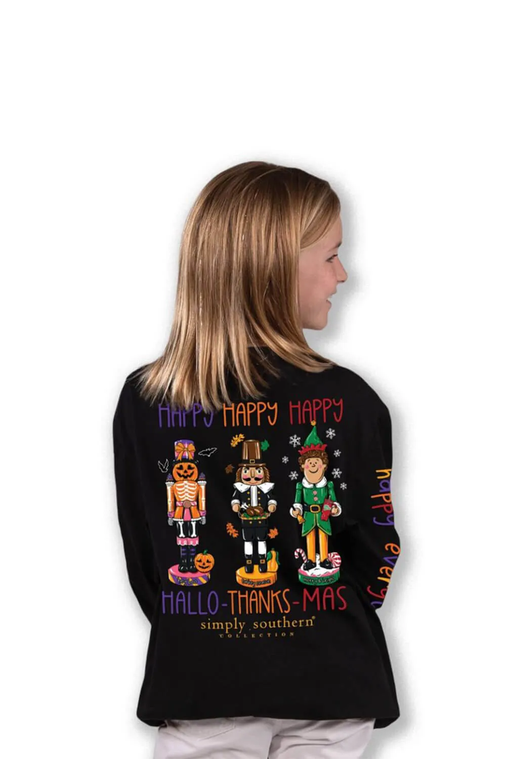 Simply Southern Youth Long Sleeve Happy Everything T-Shirt for Girls in Black | YTH-LS-EVERYTHING-BLACK sold by Glik’s