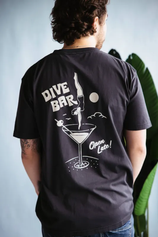 Jetty Dive Bar T-Shirt for Men in Black | S25DIVE-M10001BLK sold by Glik’s