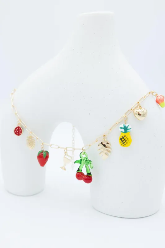 Fruit Charm Necklace in Multi | JNC455GDMLT sold by Glik’s