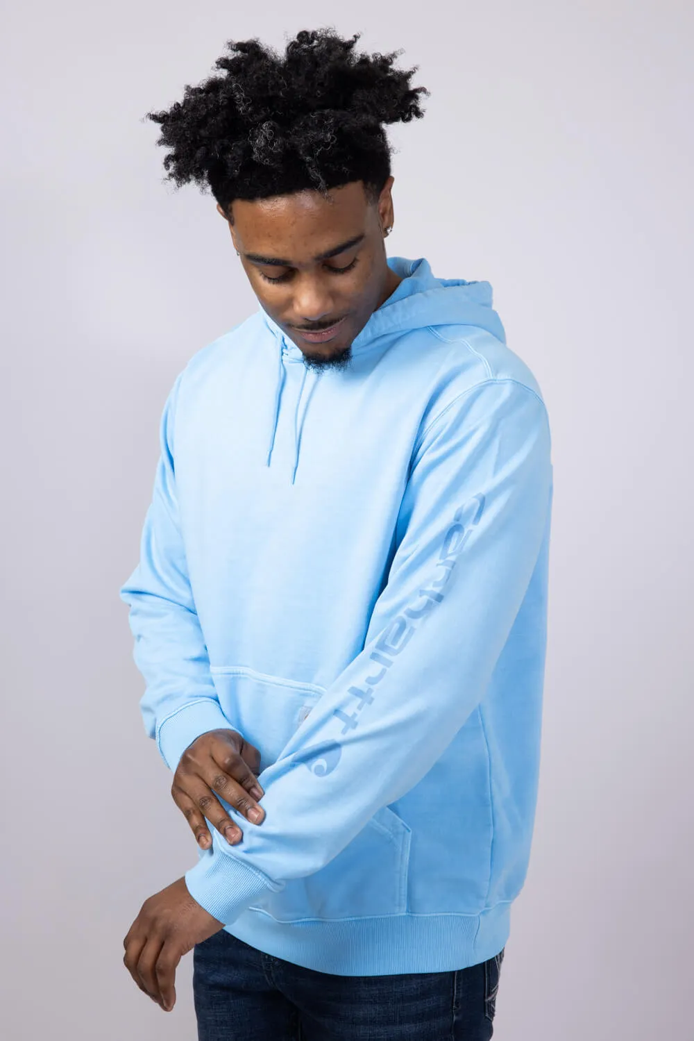 Carhartt Midweight Garment Dyed French Terry Graphic Hoodie for Men in Fresh Water | 106253-HL6-WATER sold by Glik’s product image thumbnail 2
