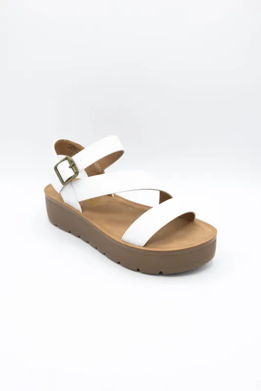 Soda Edoly Asymmetrical Platform Sandals for Women in White | EDOLY-S WHITE made by Fortune Dynamic Inc