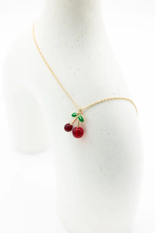 Cherry Charm Necklace in Gold | ONB866GDMRD sold by Glik’s