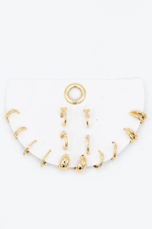 Seven Pair Hoops Earrings Set for Women in Gold | OEF051-GDCRY sold by Glik’s