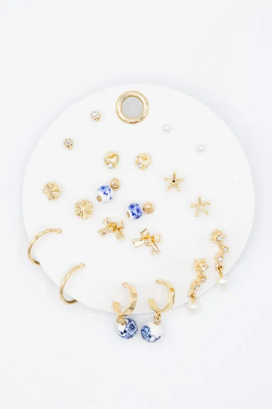 Ten Pair Ceramic Earrings Set for Women in Gold | JEE700-GDBLE sold by Glik’s