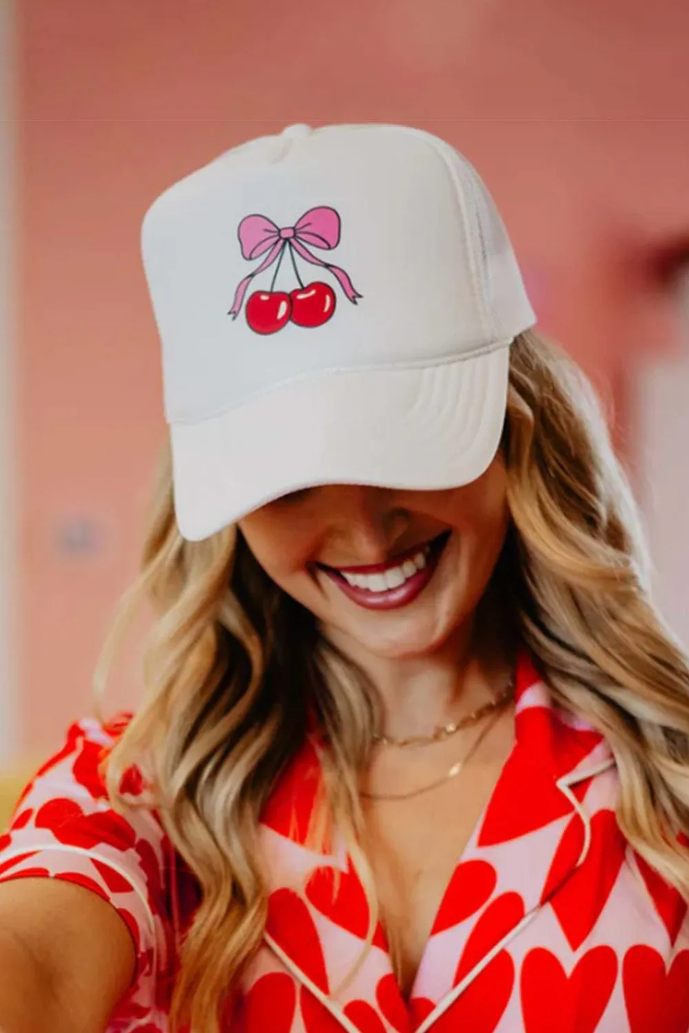 Cherry Bow Foam Trucker Hat for Women in White | KDC-TCFM-1125-WHT sold by Glik’s