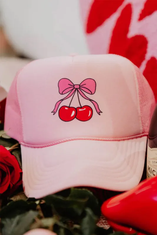Cherry Bow Foam Trucker Hat for Women in Light Pink | KDC-TCFM-1125-LPK sold by Glik’s