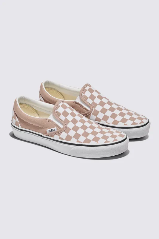 Vans Classic Slip-On Checkboard Shoes for Women in Warm Taupe | VN000D6YE2V1 sold by Glik’s