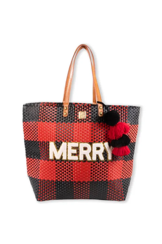 Simply Southern Sparkle Calabash Merry Tote Bag for Women in Red/Black | 0223-CALABASH-TOTE-MERRY sold by Glik’s