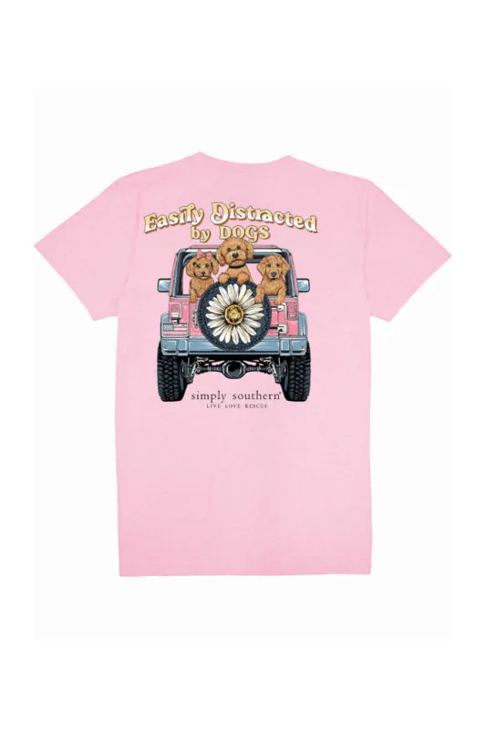 Simply Southern Plus Size Easily Distracted By Dogs T-shirt for Women in Pink | EXT-SS-EASILY-FANCYCANDY sold by Glik’s