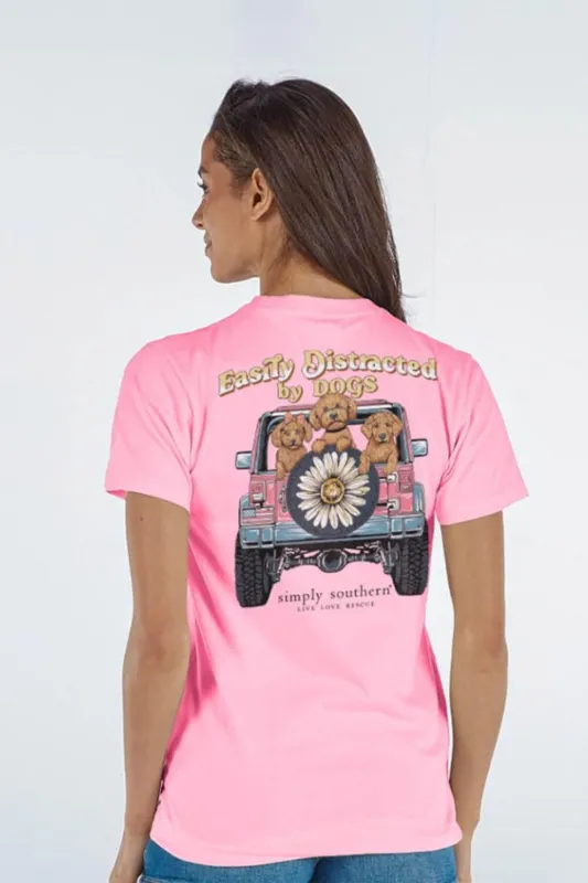Simply Southern Easily Distracted By Dogs T-shirt for Women in Pink | SS-EASILY-FANCYCANDY sold by Glik’s