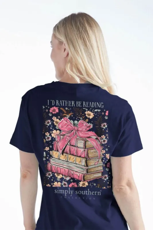 Simply Southern I’d Rather Be Reading T-shirt for Women in Navy | SS-READ-NAVY sold by Glik’s