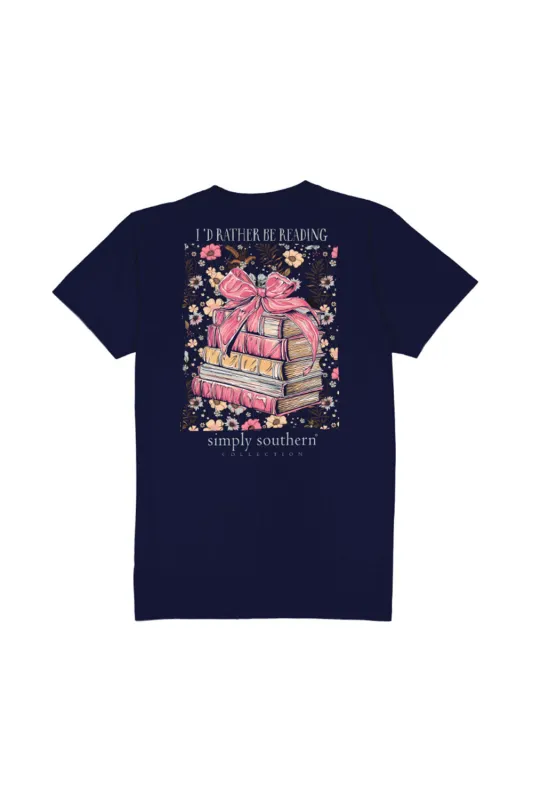 Simply Southern Youth I’d Rather Be Reading T-shirt for Girls in Navy | YTH-SS-READ-NAVY sold by Glik’s